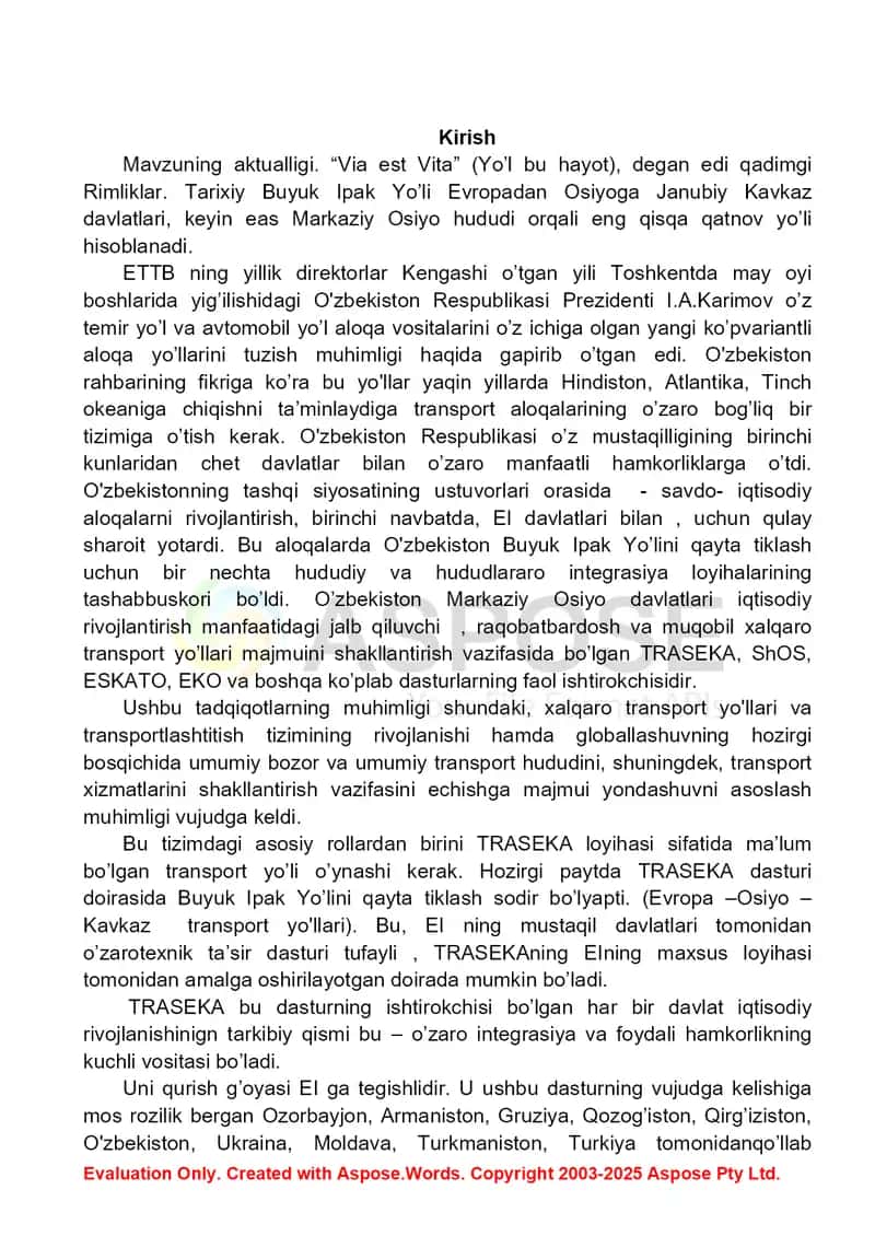 O’zbekiston iqtisodiyoti rivojlanishida transport yo’llarining roli 4