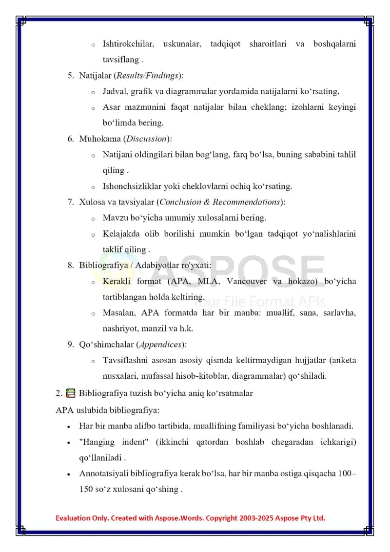 Referatlar, bibliografiya va qo'shimcha mavzular haqida amaliy loyiha 4
