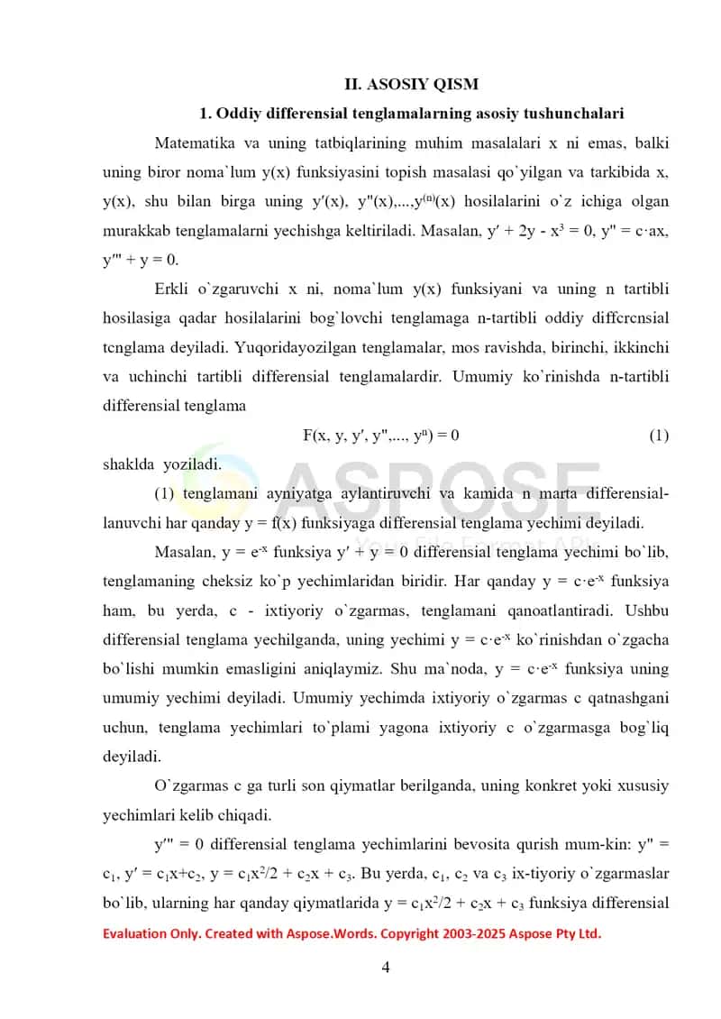 Hosilaga nisbatan yechilgan birinchi tartibli oddiy differensial tenglamalarning ba’zi turlari va ularni yechish usullari 4