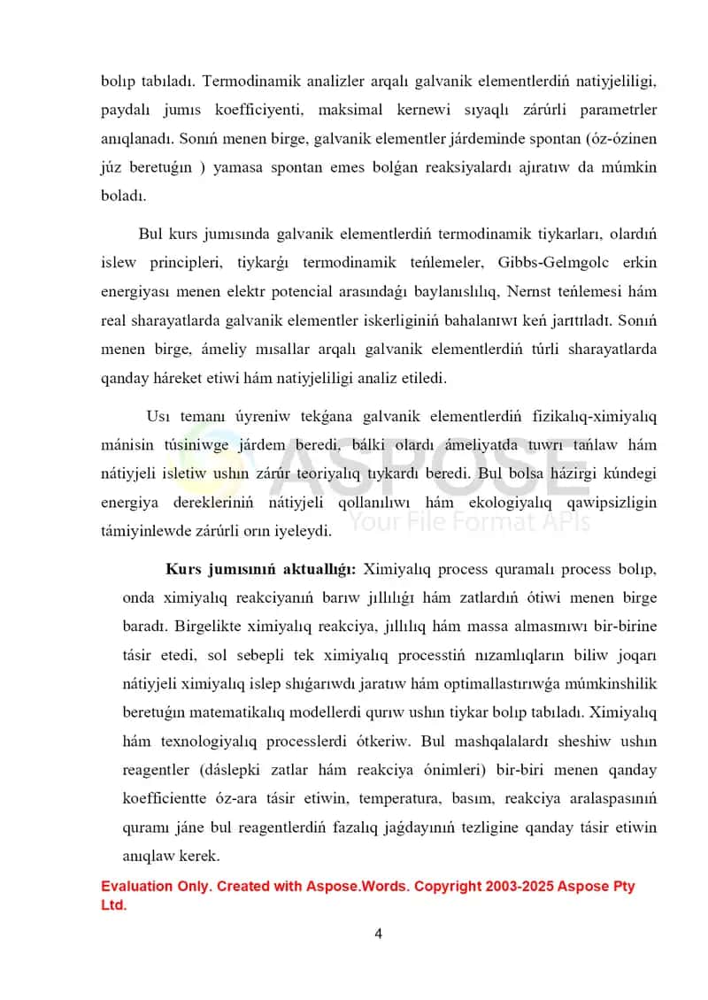 Galvanik elementler termodinamikası kurs jumısı 4