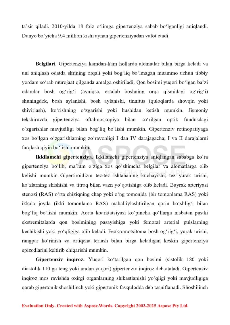 6. Arterial gipertenziyalar, patofiziologiyasi, davolash usullari. Referat 9 bet. 4