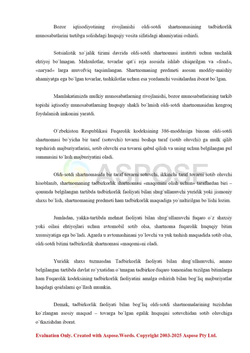 Tadbirkorlik faoliyati sohasida qo`llaniladigan shartnomalar tizimi 4