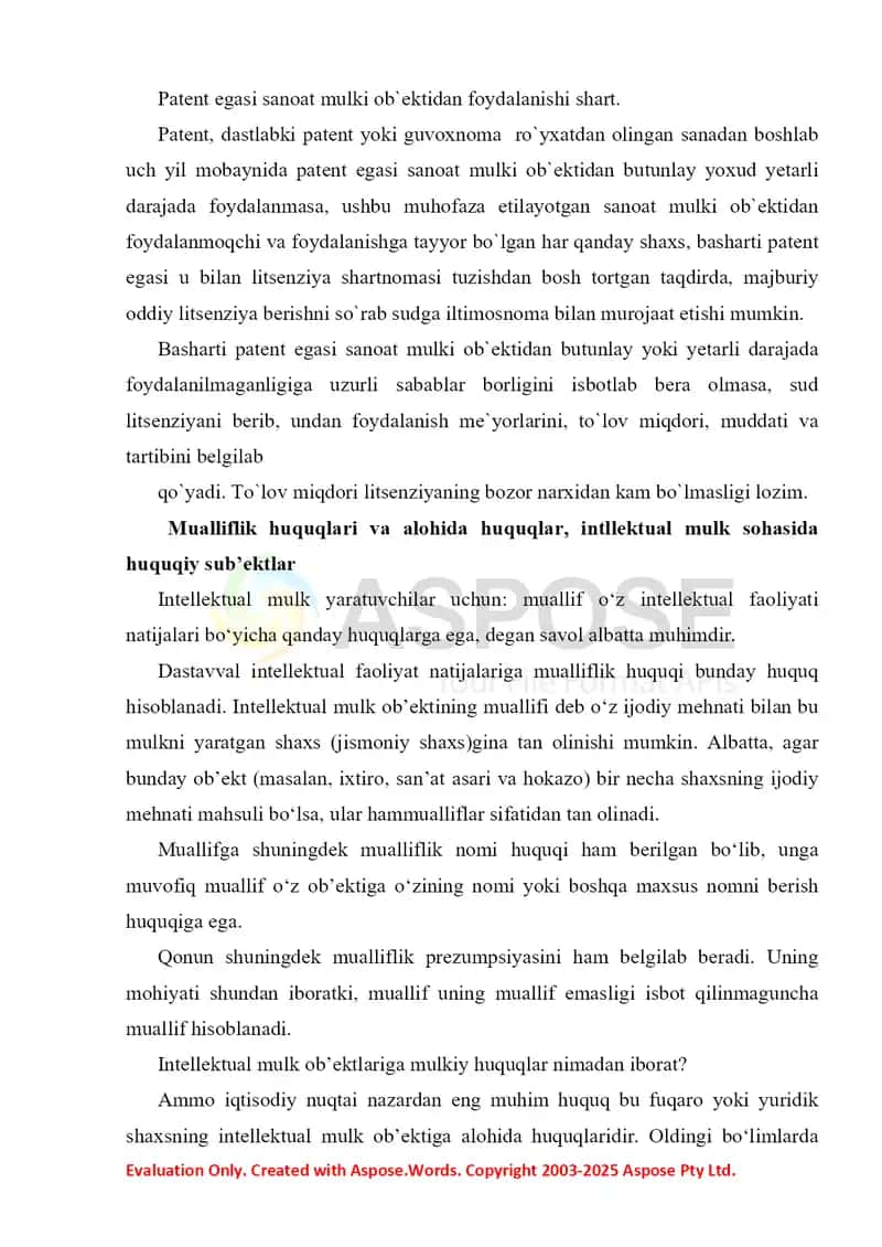 Litsenziya hujjatlari. Patent egasining huquq va majburiyatlari 4