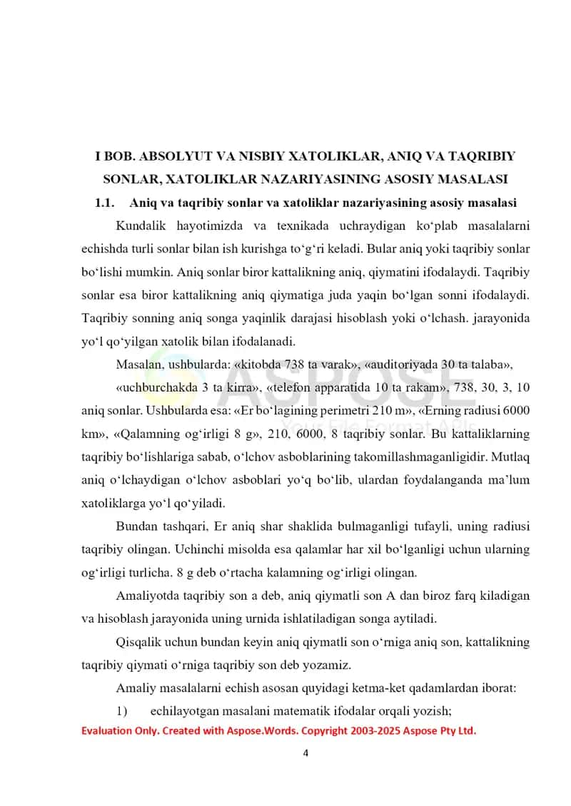 Taqribiy hisob, absolyut va nisbiy xato, sonlarni yaxlitlash usullari 4