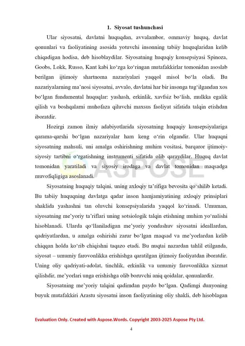 Referat+test «Siyosat ijtimoiy hayotning turli sohalari bilan o‘zaro munosabati» 4