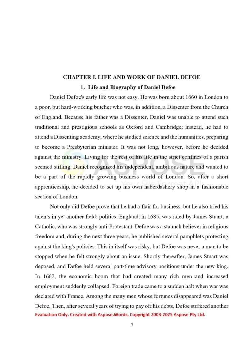 Daniel Defoe and his work “Robinson Crusoe” 4