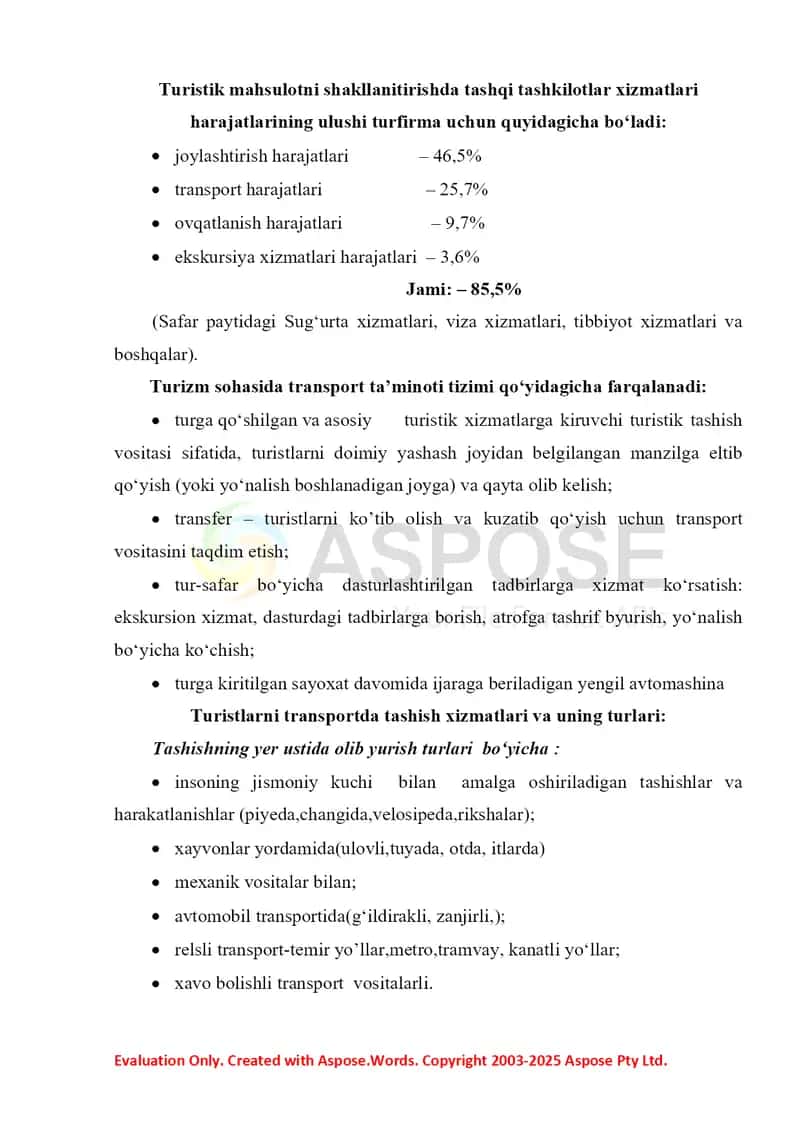 Turizm sohasida transportda tashish infratuzilmasini takomillashtirish va ularning tasniflanishi 4