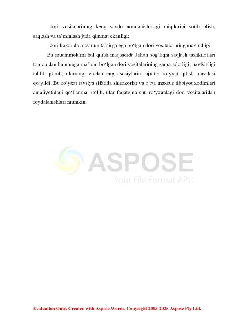 5. Shifoxonada formulyar tizimini qo‘llanilishi. Referat 8 bet. 4