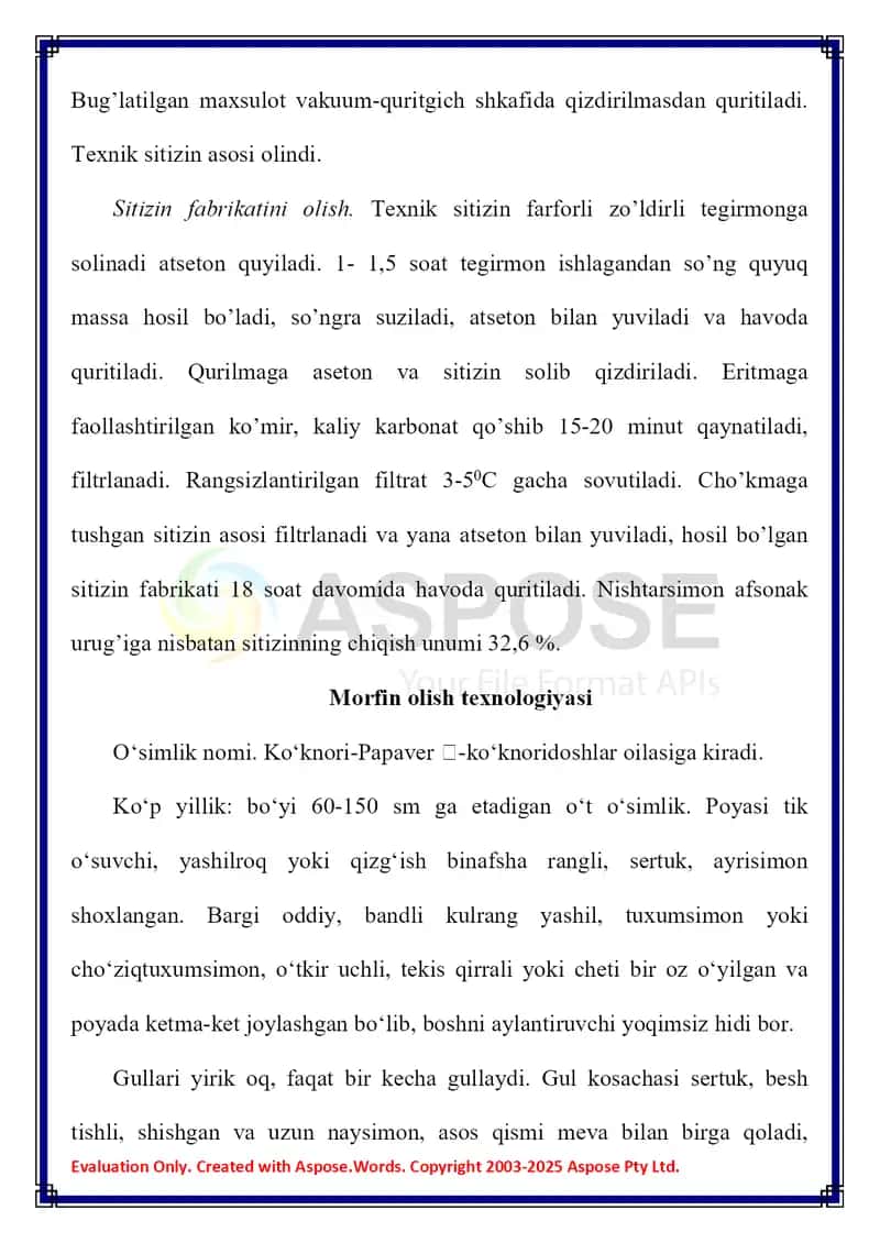 Sitizin, morfin, efedrin gidroxlorid, olish texnologiyalari 4