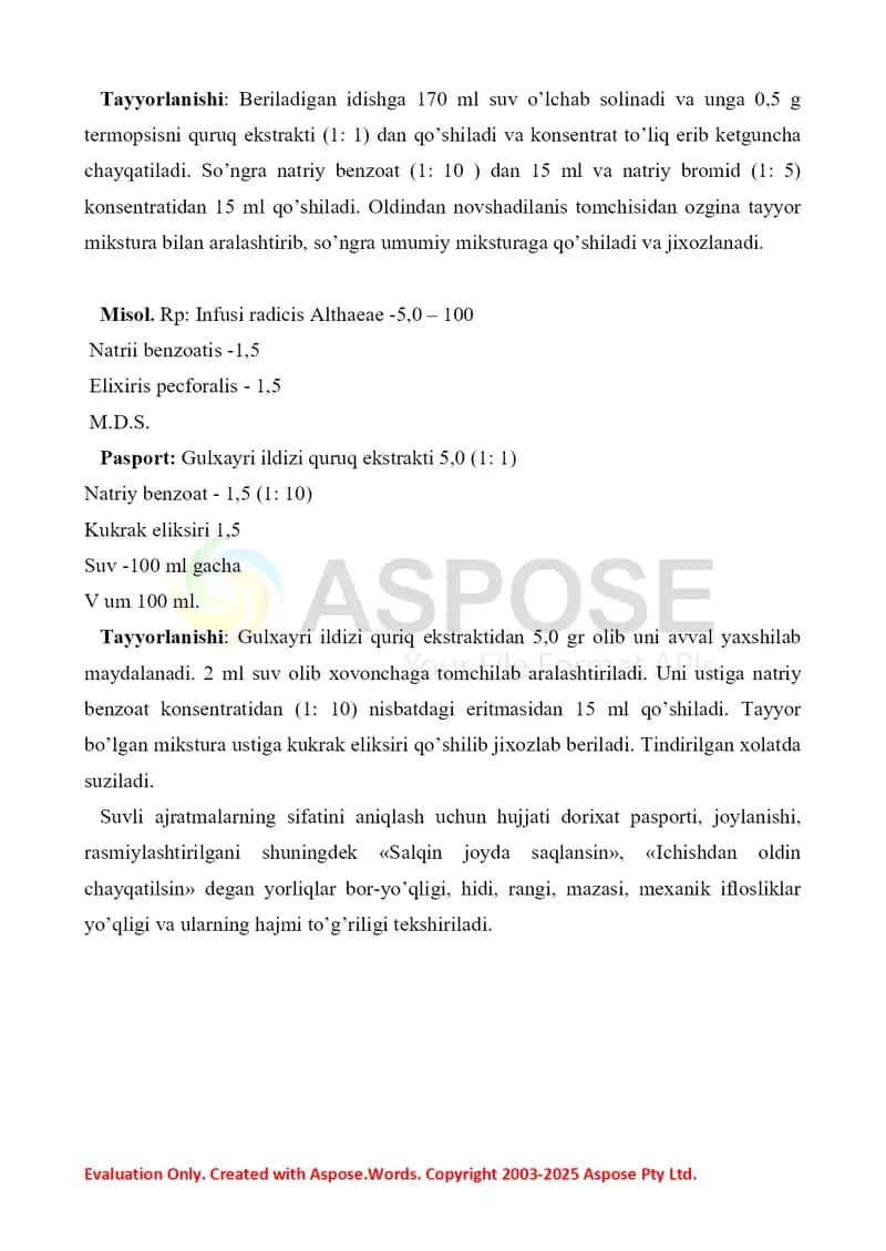 Dorivor o'simlik xomashyosidan ajratma olishda ekstraksiya jarayonining nazariy asoslari. Referat, 9 sahifa. 4