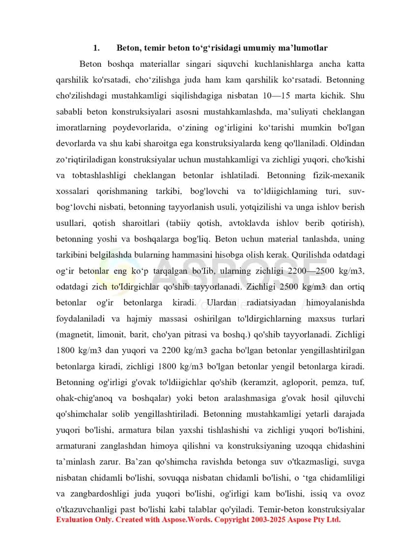 Yig'ma temir beton konstruksiyalarining asosiy turlari va ularning xossalari 4
