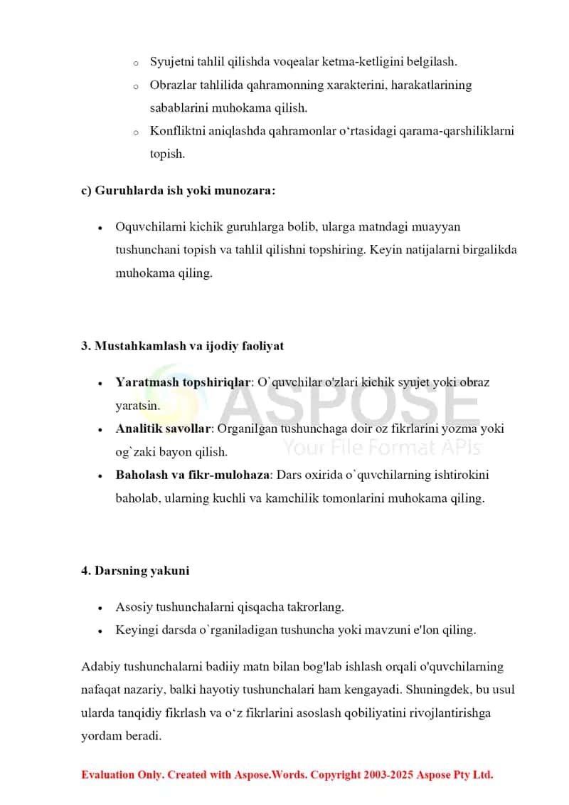 Badiiy asarlar ustida ishlash 4