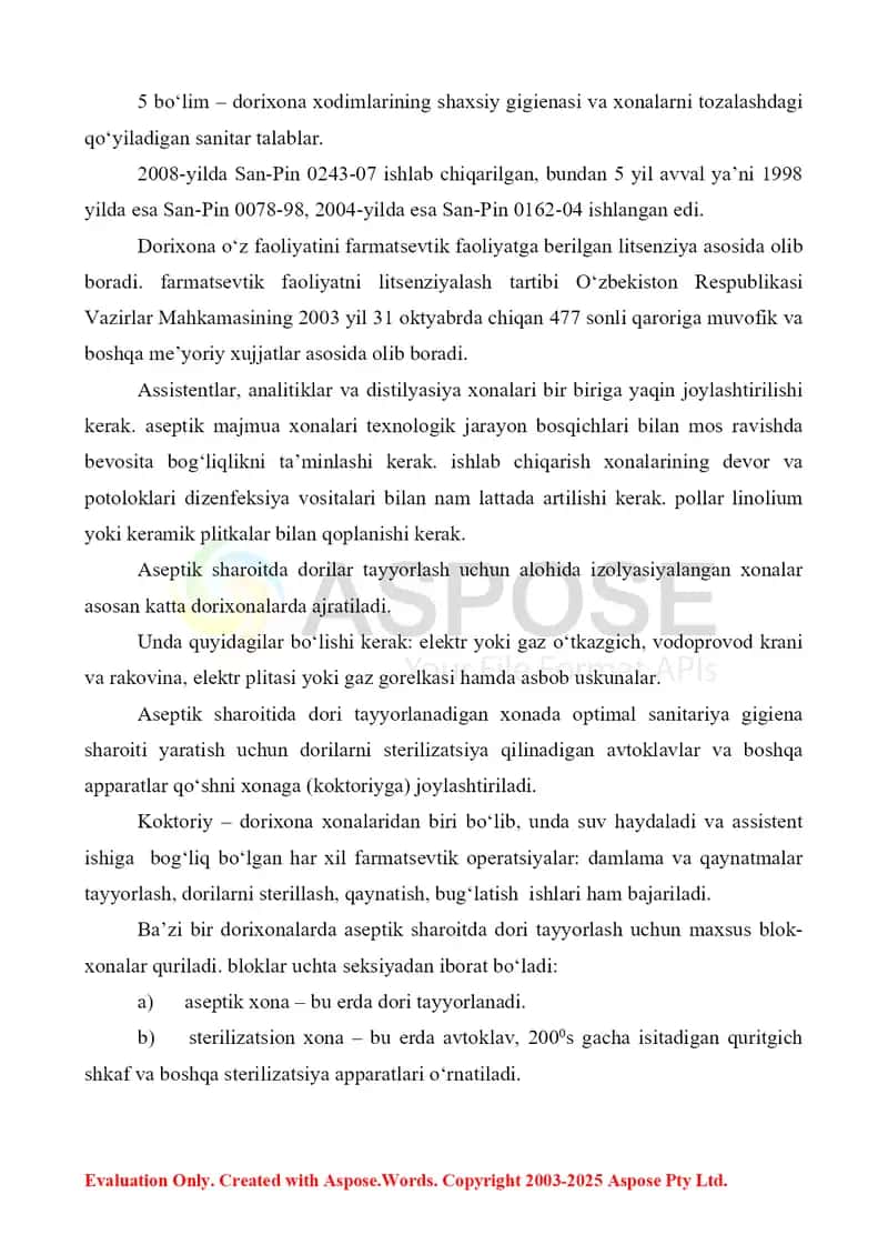 Dorixonalarda dori vositalarini tayyorlash ishlarini tashkil qilish. Retseptni taksirovka va ekspertiza qilish. Referat 11 bet. 4
