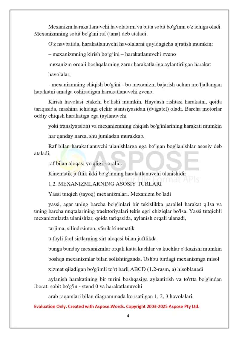 Yassi bog'lanish mexanizmlarining kinematik tahlili (grafik usul) 4