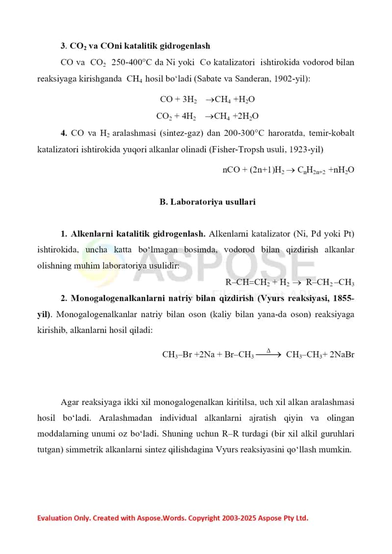 4. Alkanlar va sikloalkanlarning olinish usullari. Bisiklik va polisiklik alkanlar. Referat 11 bet 4