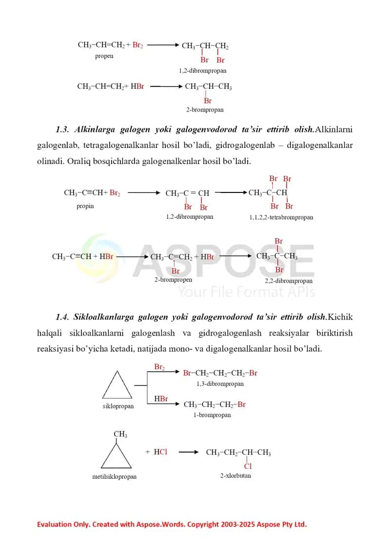 8. Organik galogen birikmalarning olinish usullari. Referat 12 bet 4