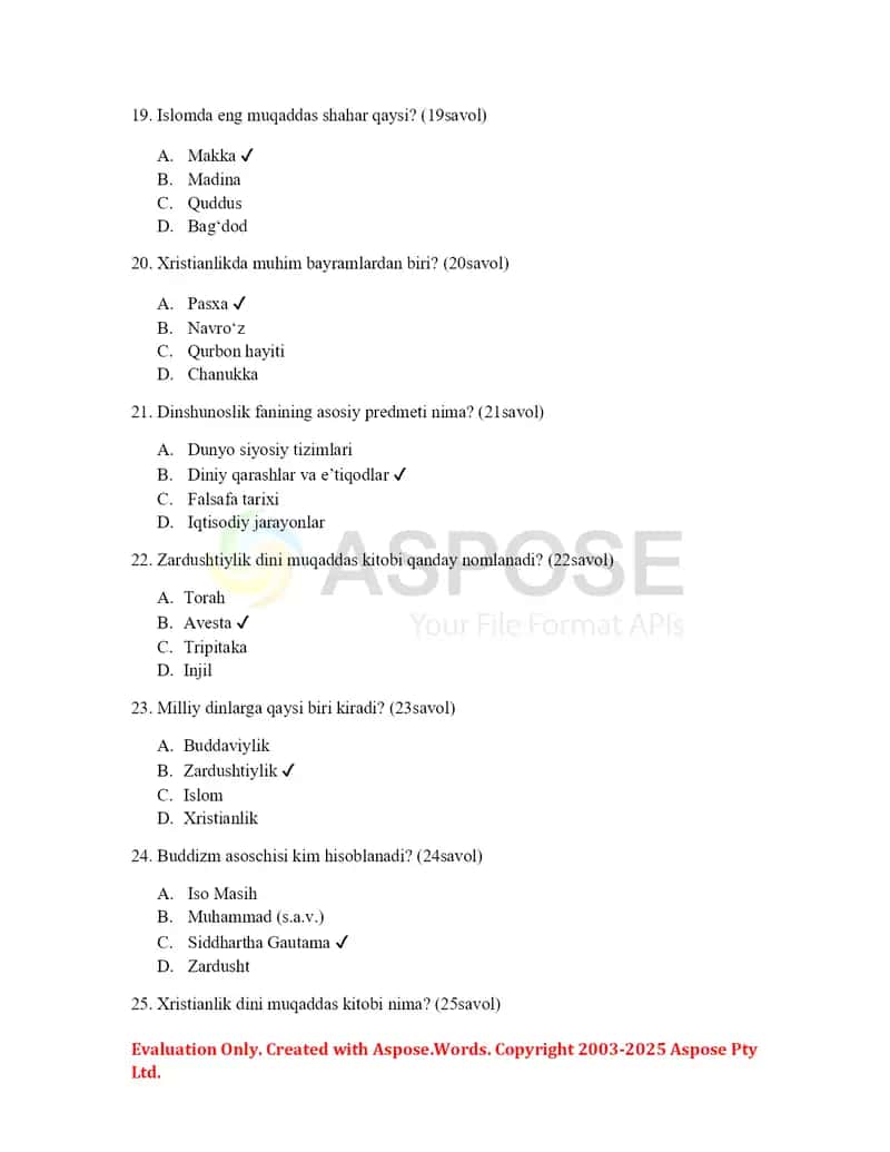 Dinshunoslik Test 4
