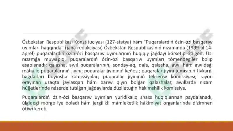 Puqaralardıń ózin-ózi basqarıw uyımları. Puqaralıq jámiyeti institutları 4