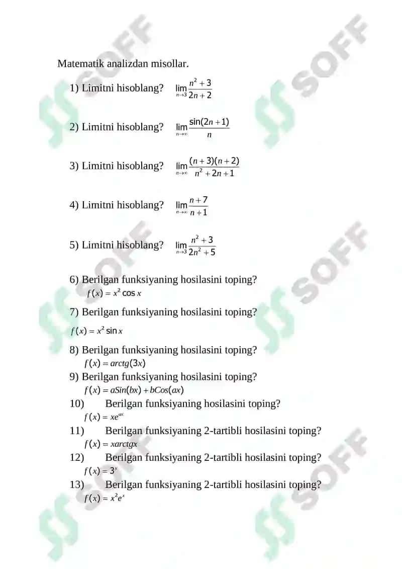 Matematika va kompleks analiz,algebra fanlaridan atestatsiya 4