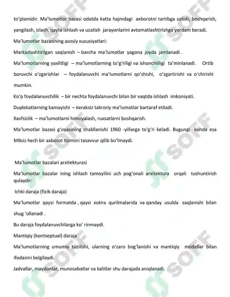 Ma’lumotlar bazasi tushunchasi va uning zamonaviy axborot tizimlaridagi o ‘rni 4