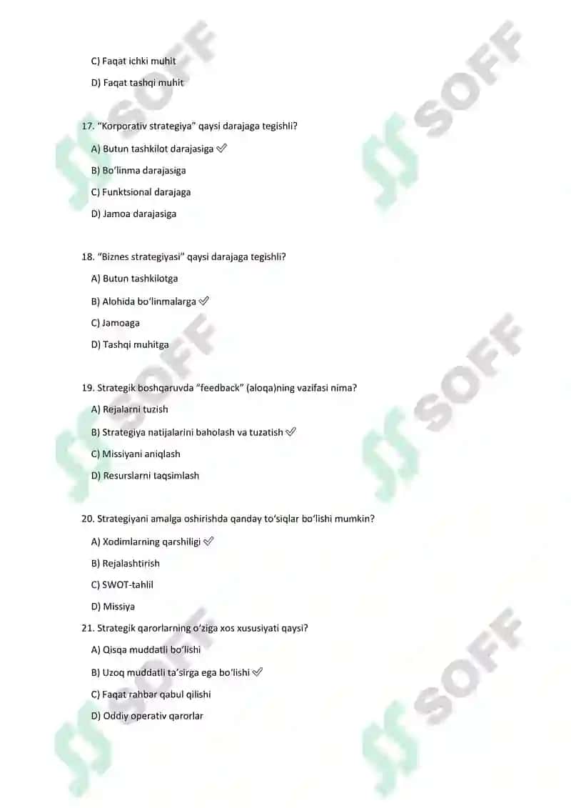 Strategik boshqaruv fanidan test savollari (1–20) 4