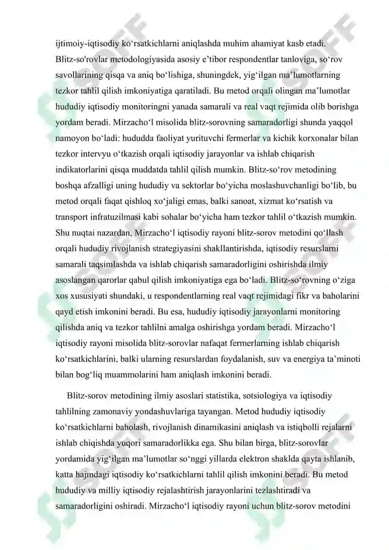 Blitz-sorov metodi va Mirzacho’l iqitsodiy rayoni 4