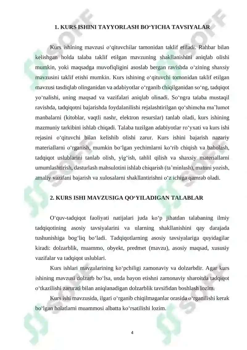 "Kurs ishi"ni bajarish uchun uslubiy ko‘rsatma 4