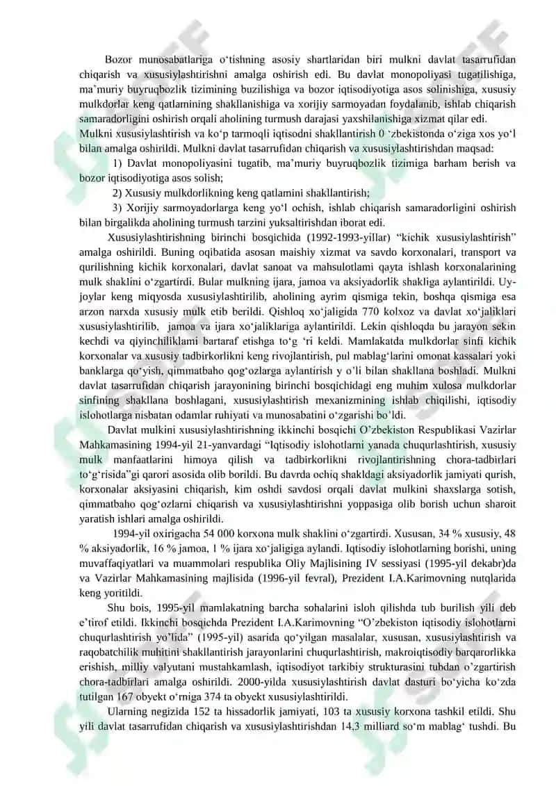 O‘zbekiston Respublikasida bozor munosabatlarining shakllanishi 4