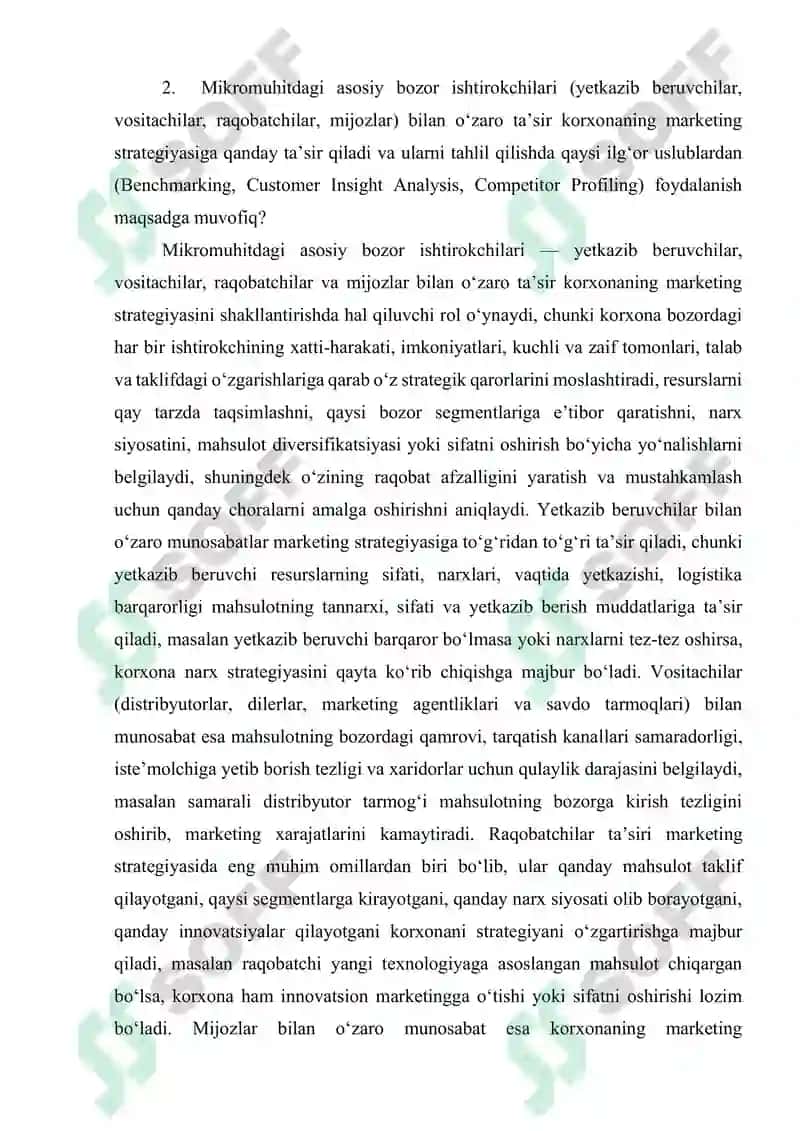 Marketing fanidan, Amaliy shakli uchun topshiriqlar! 4