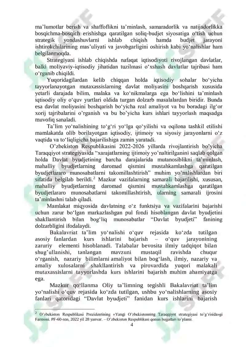 Davlat byudjeti fanidan kurs ishini bajarish boʻyicha uslubiy qoʻllanma 4