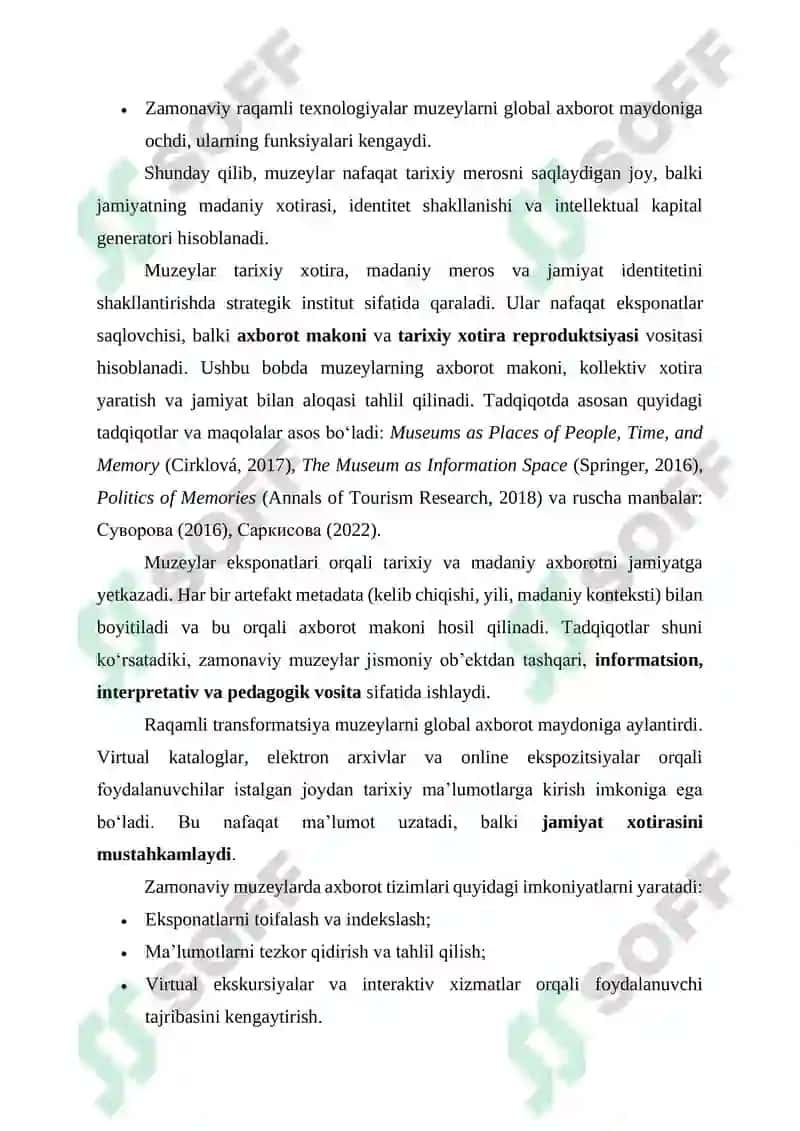 MUZEYLAR AXBOROT MAKONI SIFATIDA: TARIXIY XOTIRA REPRODUKTSIYASI VA MA’NAVIY MEROSNI SAQLASH STRATEGIYALARI 4