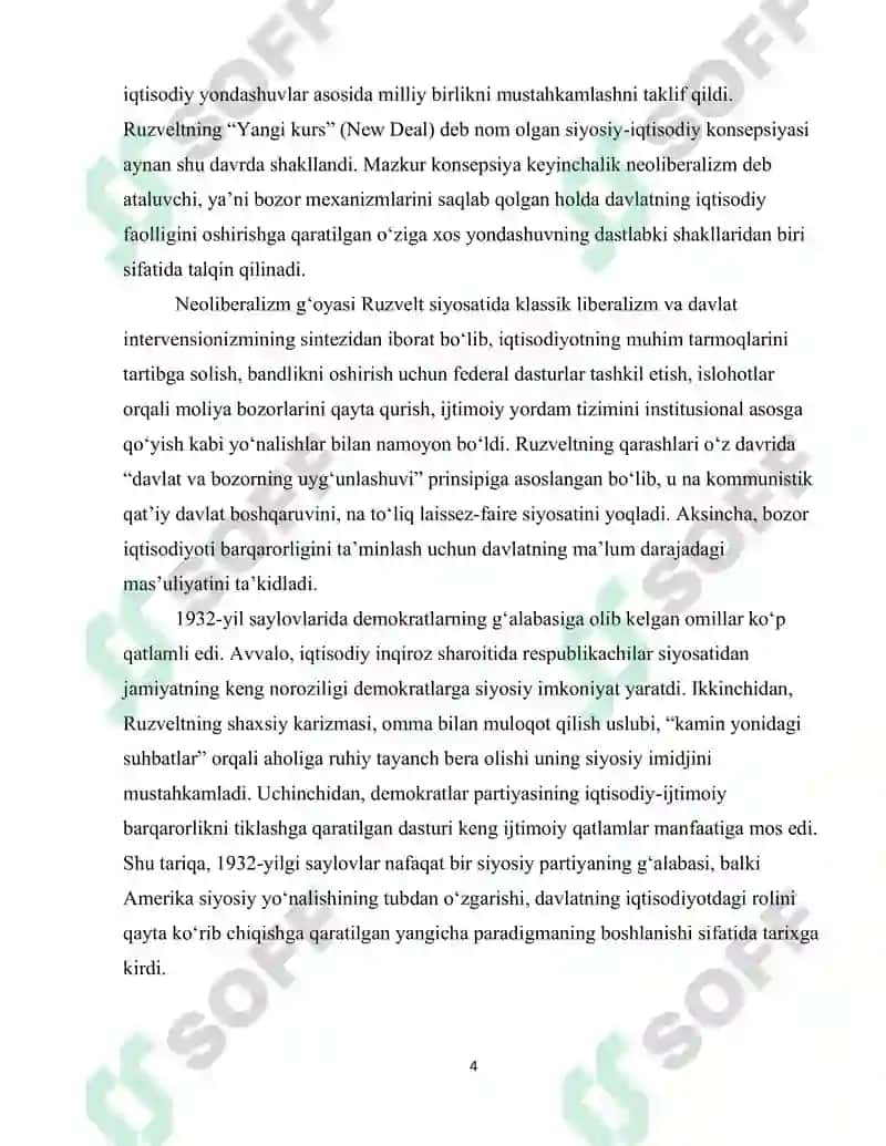 1932-YIL PREZIDENT SAYLOVLARIDA DEMOKRATLAR G'ALABASI VA F.D.RUZVELTNING NEOLIBERALIZM G'OYASI 4