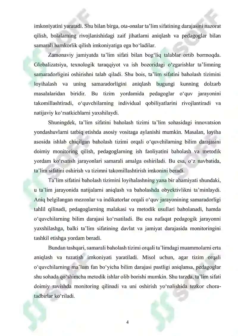 Ta’lim sifatini baholash tizimini loyihalash va uning samaradorligi 4