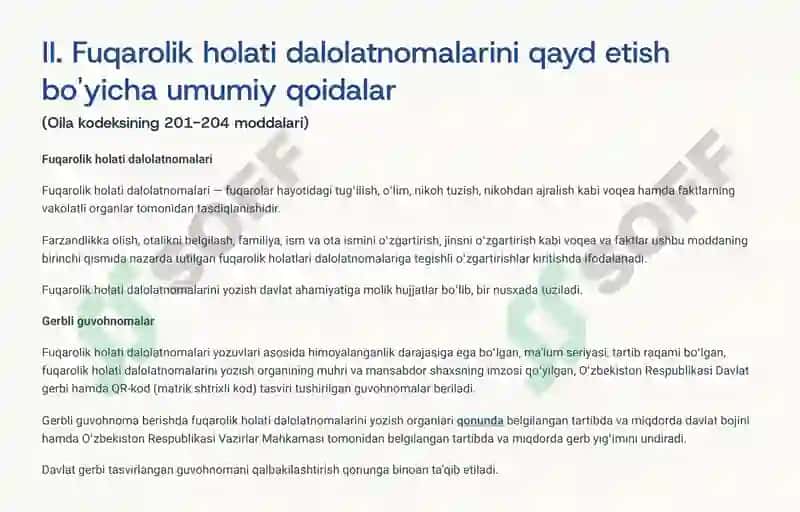 FUQAROLIK HOLATI DALOLATNOMALARINI QAYD ETISH MAZVUSI BO'YICHA MUSTAQIL ISH 4
