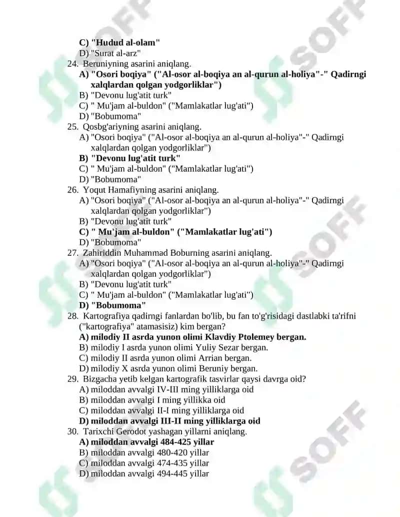 Tarixiy geografiya-testlar 4