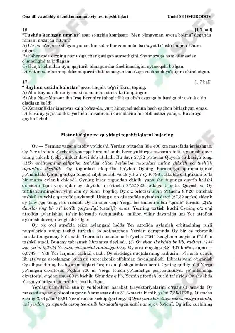 Milliy serfikat uchun ona tili va adabiyot test 4