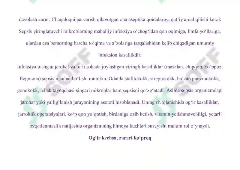 SEPSIS: SABABLARI, BELGILARI, TURLARI VA DAVOLASH 4
