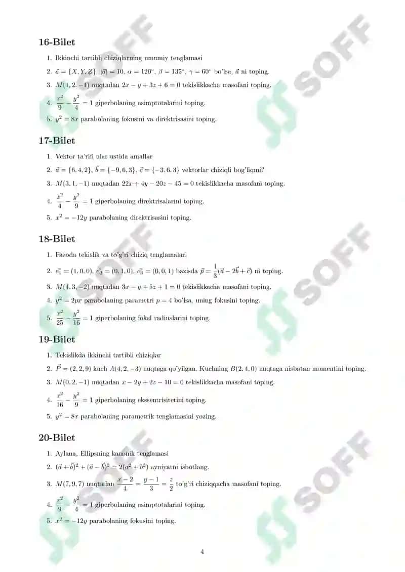 Analitik geometiyadan oraliq biletlati 4