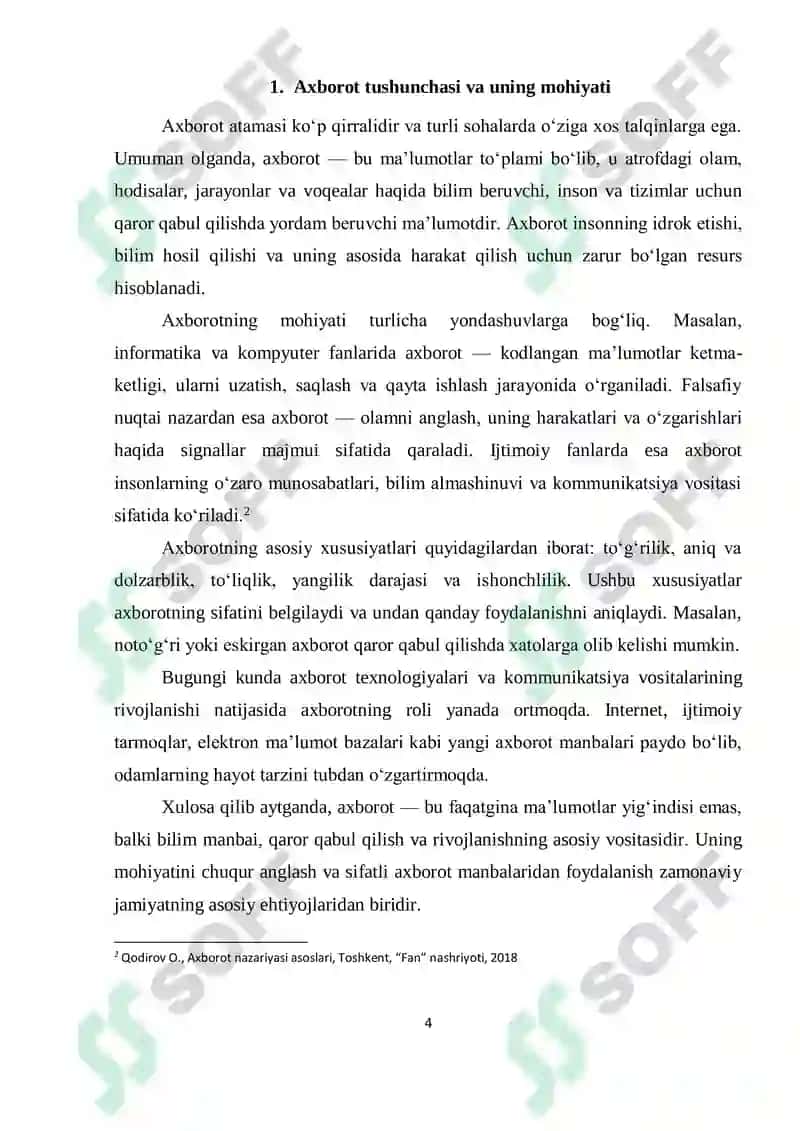 AXBOROT NIMA VA UNING MANBALARI 4