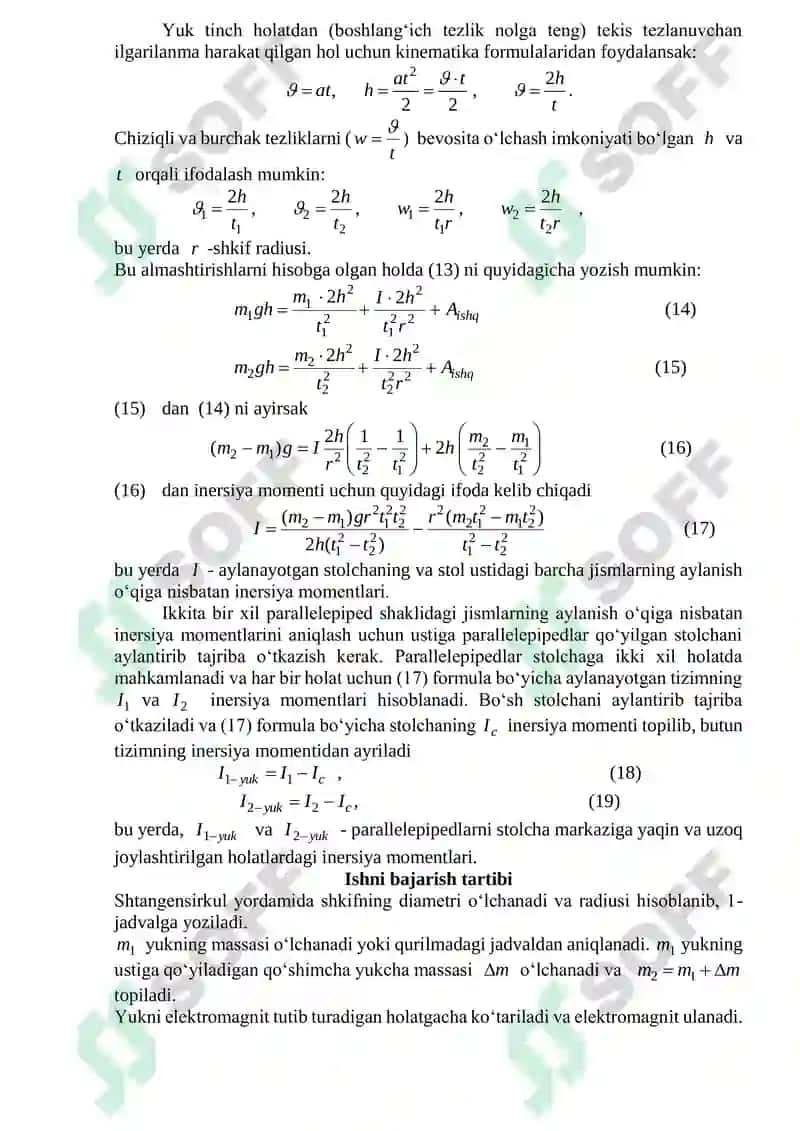 LABORATORIYA ISHI . OBERBEK MAYATNIGI YORDAMIDA JISMLARNING INERSIYA MOMENTLARINI ANIQLASH 4