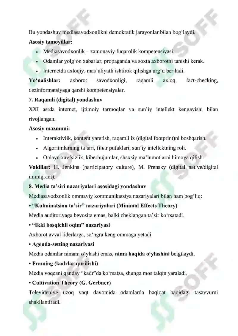 MEDIASAVODXONLIK KONSEPSIYASINING ZAMONAVIY KOMMUNIKATSIYA NAZARIYALARI BILAN UYG‘UNLASHUVI 4