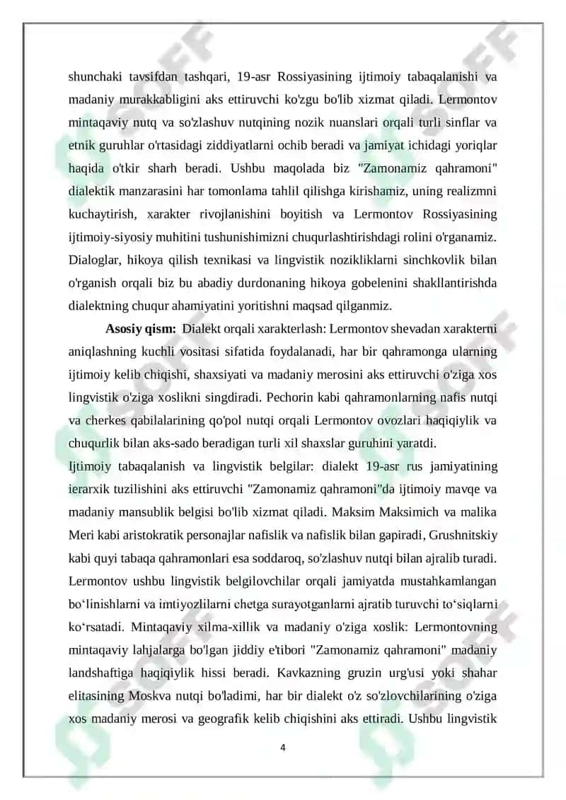 LERMANTOVNING HOZIRGI ZAMON QAHRAMONI ASARIDAN SHEVAGA OID SO’ZLAR 4