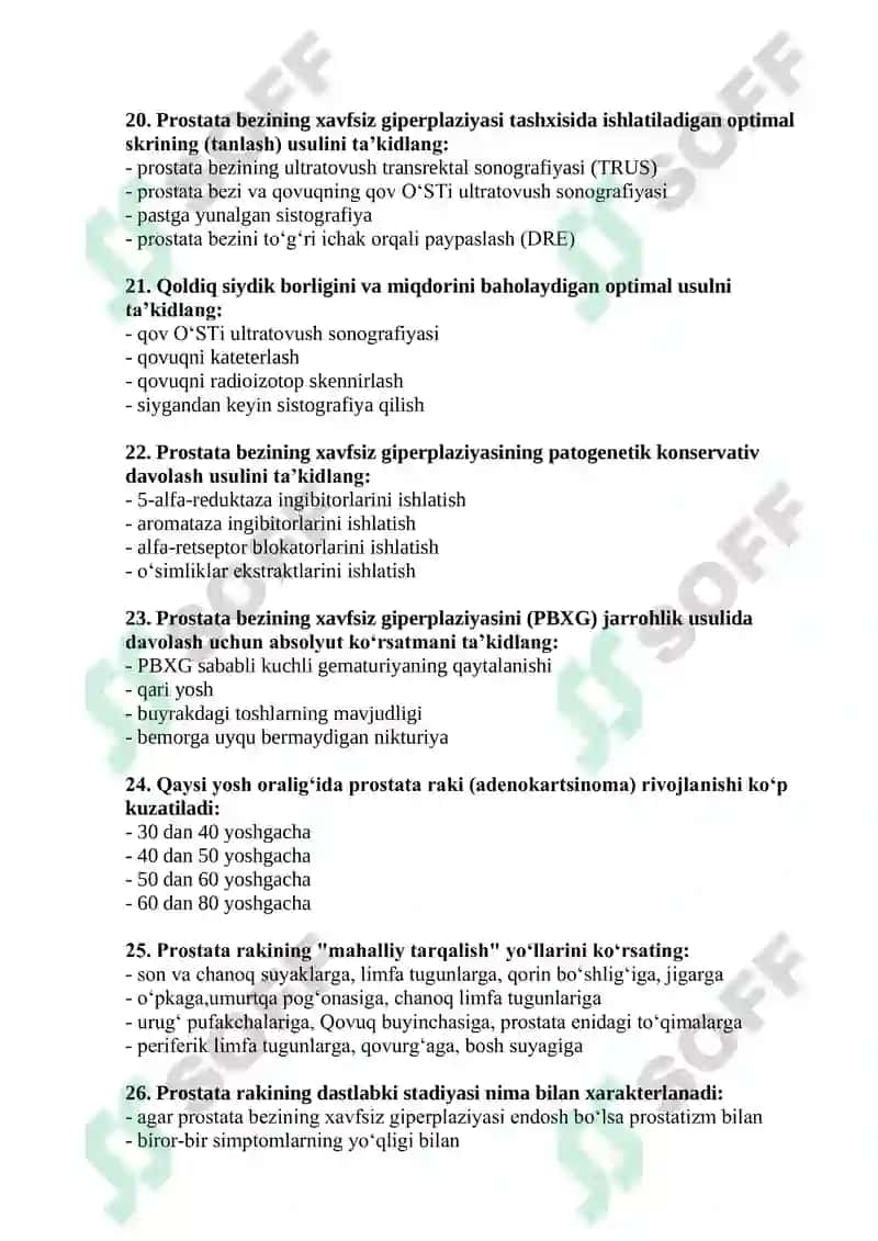 Andrologiya va seksopatologiya mutaxassisligi test savollari 4