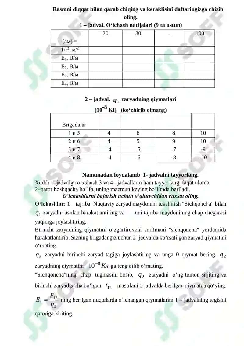 LABORATORIYA ISHLARI. NUQTAVIY ZARYADLARNING ELEKTR MAYDONI. 4