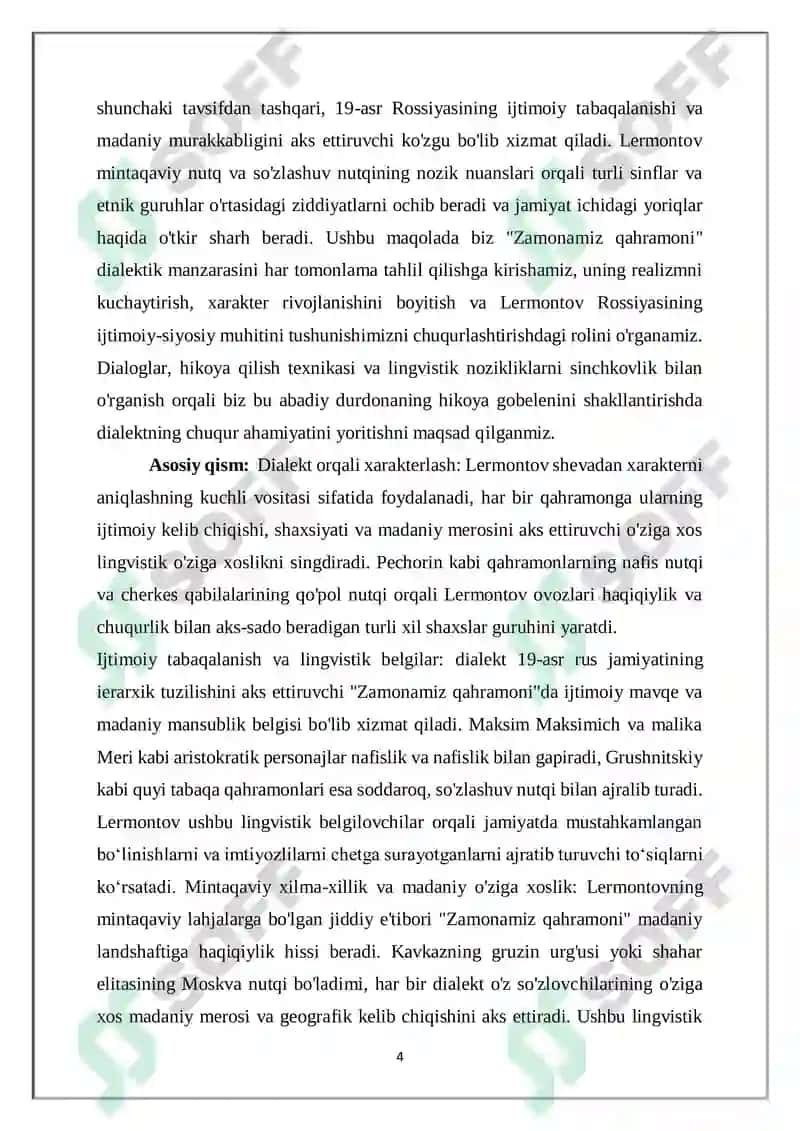 LERMANTOVNING HOZIRGI ZAMON QAHRAMONI ASARIDAN SHEVAGA OID SO’ZLAR 4