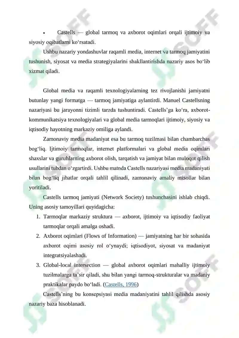 AXBOROTLASHGAN JAMIYAT NAZARIYALARINING QIYOSIY TAHLILI (TOFFLER, CASTELLS, BELL, BAUDRILLARD) 4