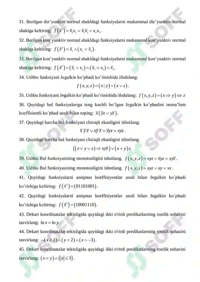 Diskret matematika va matematik mantiq fanidan Oraliq Nazorat savollari 4