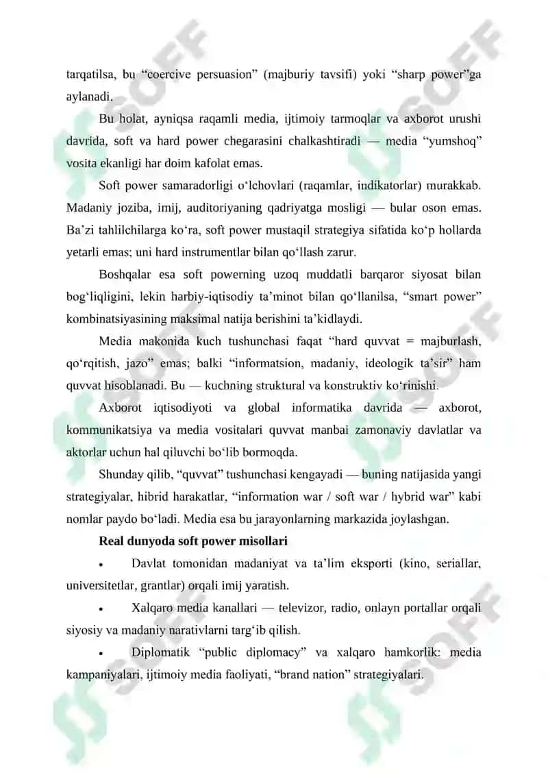 JAHON MEDIA MAKONIDA MANFAATLAR TO‘QNASHUVI: “SOFT POWER” VA “HARD POWER” STRATEGIYALARINING TAHLILI 4
