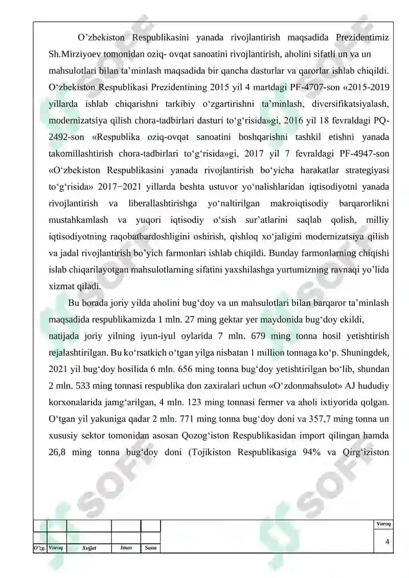 Tegirmonning quvvati 200 t/kun bo’lgan I- navli 75% li un ishlab chiqarish texnologiyasi. (triyer uskunasi) mavzusidagi bitiruv malakaviy ishining 4
