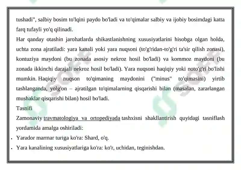 O'Q OTAR JAROHATLARDA ICHKI A'ZOLAR KASALIKLARINING PAYDO BO'LISHI. KECHISHI VA DIAGNOSTIKASI 4